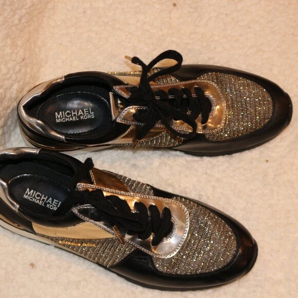 MICHAEL Michael Kors Allie Stride Leather and Glitter Chain-Mesh Trainers - Picture 3 of 3